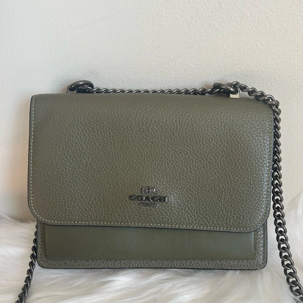 Coach Klare Olive Green Pebbled Leather‎ Crossbody Bag Good